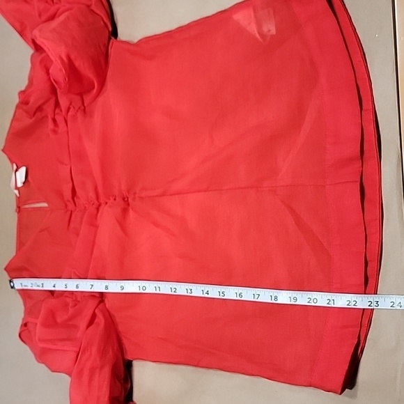 H&M Size 8 Bright Red Georgette V-Neck Blouse Ruching Detail, Excellent Cond. - Picture 8 of 12